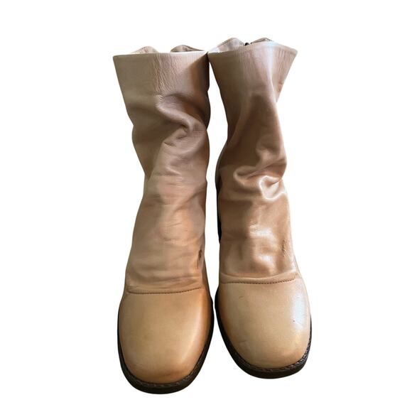 Chelsea & Violet Leather Nude Ankle Boots Back Zip Block Heel 8.5 Tan - Picture 1 of 8